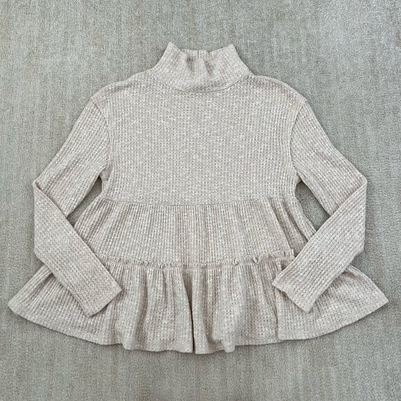Anthropologie Eri + Ali Waffle Knit Ruffle Top S - Picture 1 of 10